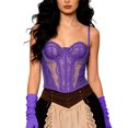thumbnail image 7 of Conairie Women's Bustier Corset Top Lace Boned Solid Color Spaghetti Strap Fitted Mesh Bonded Party Going Out Cami Tops Purple XS, 7 of 7