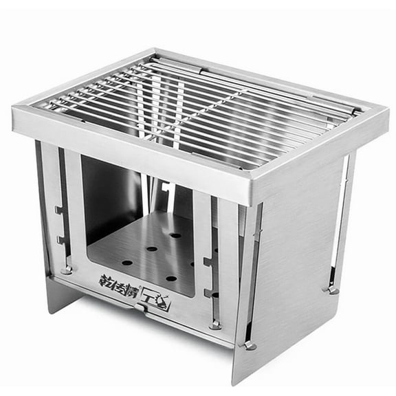 Stainless Steel Grill Portable Wood Burning Camping Stove Folding BBQ Grill Windproof Picnic Tool