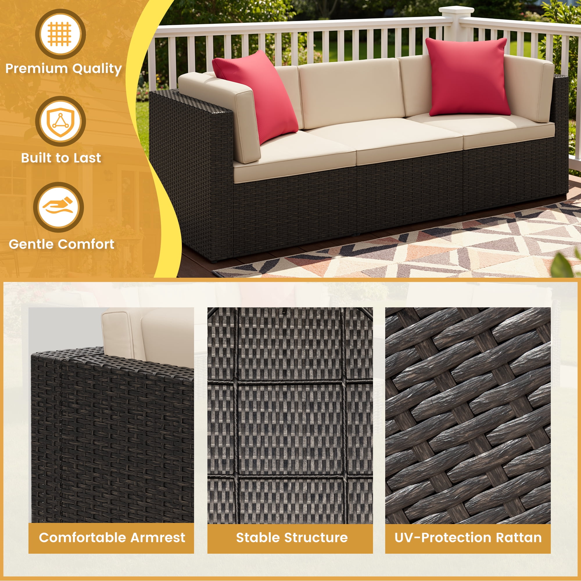 Lacoo 6 PCS Patio Outdoor Furniture Wicker Sectional Sofa with Cushion, Beige