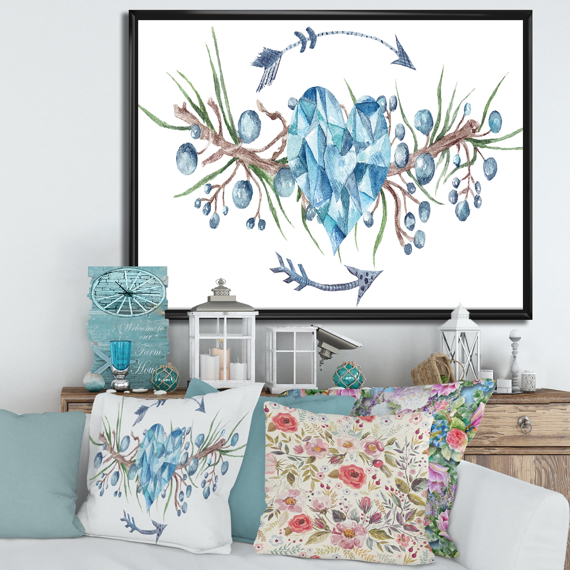 Designart 'Fresh Tribal Vignette Wild Forest Wreath Design On White II' Traditional Framed Canvas Wall Art Print