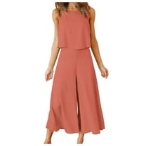 Diufon Summer Women's 2 Piece Outfits Round Neck Sleeveless Tanks Top Ruffle Capris Pants Solid Color Set