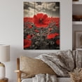 thumbnail image 2 of Designart "Flower landscape Scarlet Euphony II" Floral Print on Natural Pine Wood, 2 of 5
