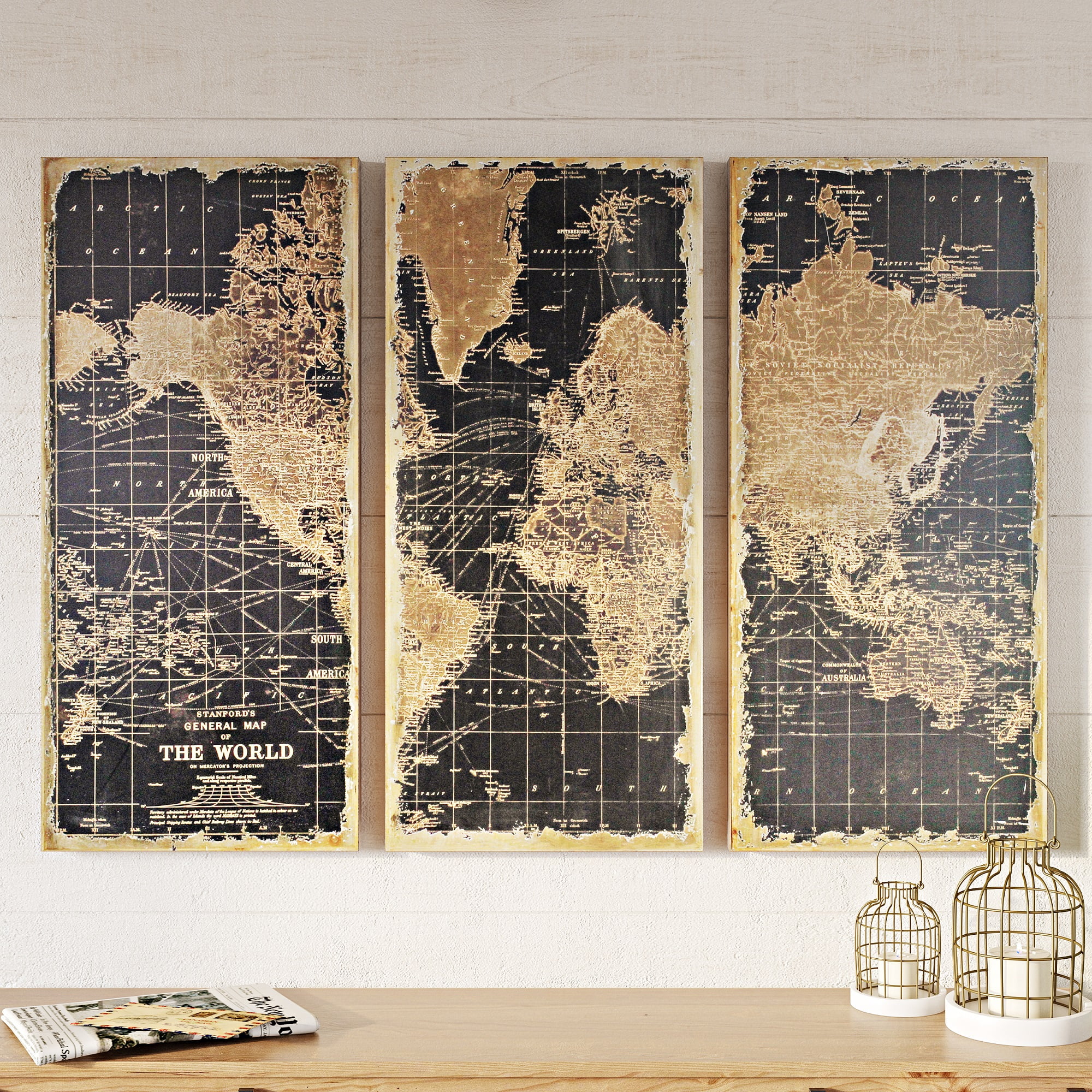 World Map Set Of 5 Pcs Puzzle Thin Canvas Poster Art Home Bar Wall Decor 20 