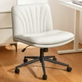 thumbnail image 3 of Marsail Armless-Office Desk Chair with Wheels: PU Leather Cross Legged Wide Chair,Comfortable Adjustable Swivel Computer Task Chairs for Home,Office,Make Up,Small Space,Bed Room(Light Beige), 3 of 4