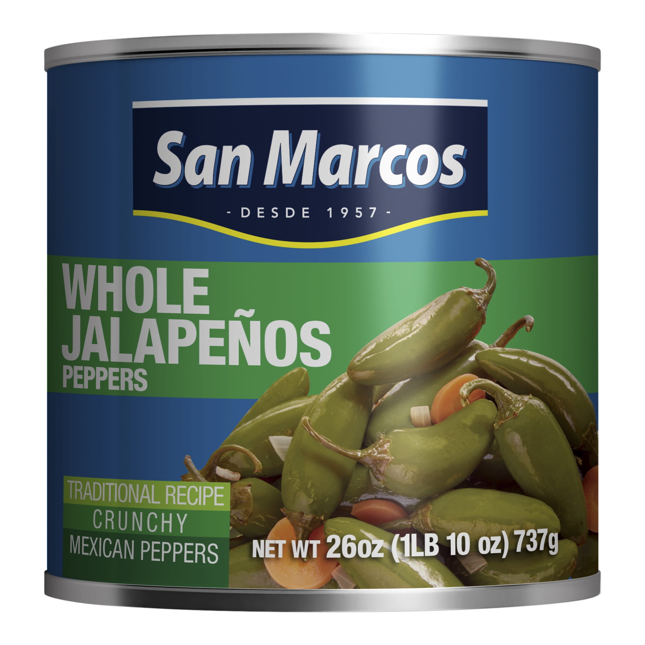 (3 pack) San Marcos Shelf Stable Whole Jalapeno Peppers, 26 oz Can