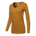 thumbnail image 2 of A2Y Women's Basic Solid Soft Cotton Long Sleeve V-neck Top T-shirt Desert Mustard XL, 2 of 6