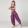 thumbnail image 6 of Purple Girls Middle Eastern Belly Dance Costume Set - 100% Polyester 5-13 Years with Coin Embellishments & Flowy Harem Pants, Complete Performance Outfit,Size 5-7 T, 6 of 7