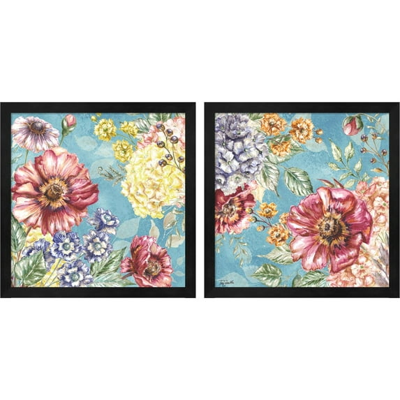 Great Art Now Wildflower Medley square blue by Tre Sorelle Studios, 2 Piece Framed Art Set Each 13"W x 13"H