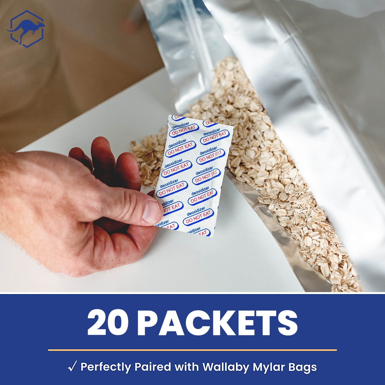 20 Wallaby 2000cc Oxygen Absorbers - Individually Vacuum Sealed - Food Safe for Long-Term Food Prepping & Storage in Mylar Bags, Canning, Harvest Right Freeze Dried & Dehydrated Foods