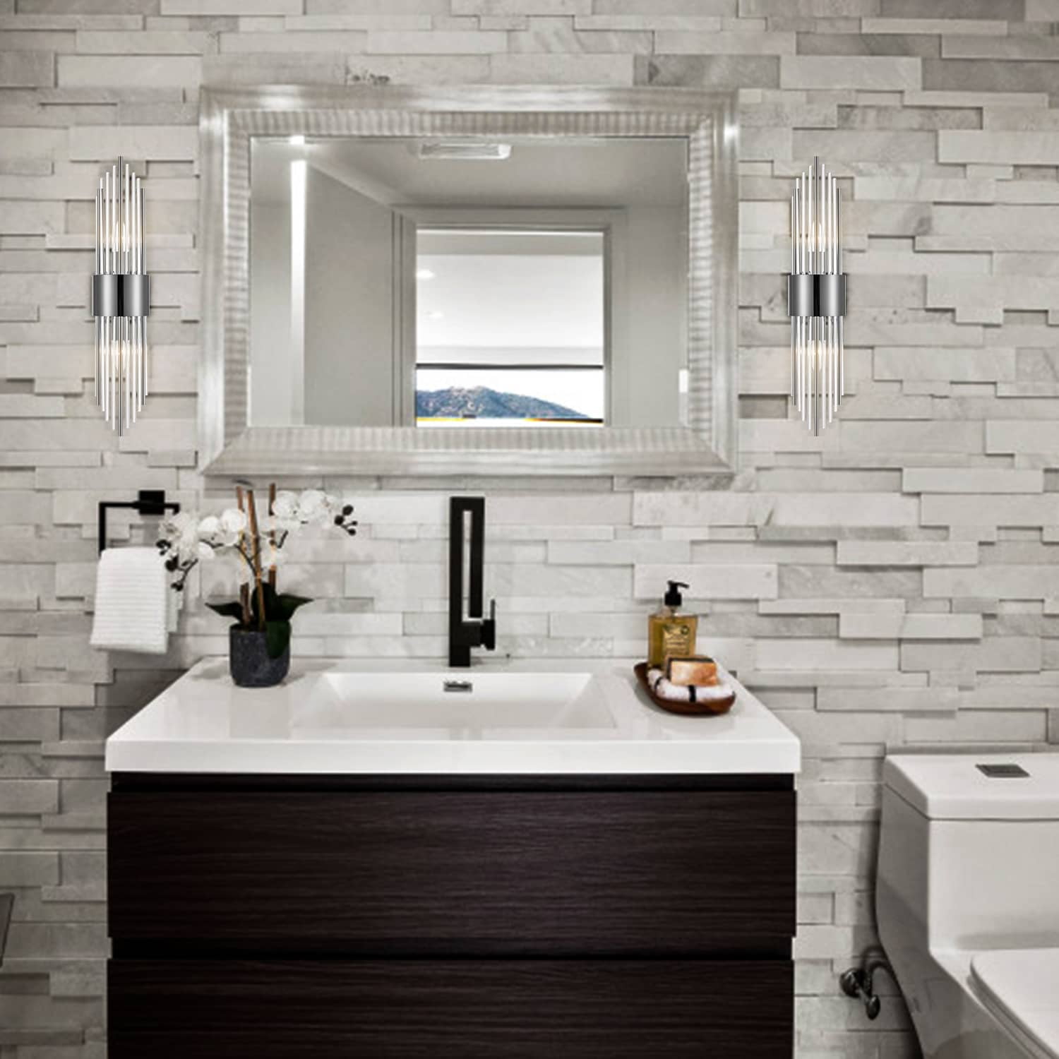 Modern Crystal Wall Sconces Set of 2 Black Wall Light Fixture