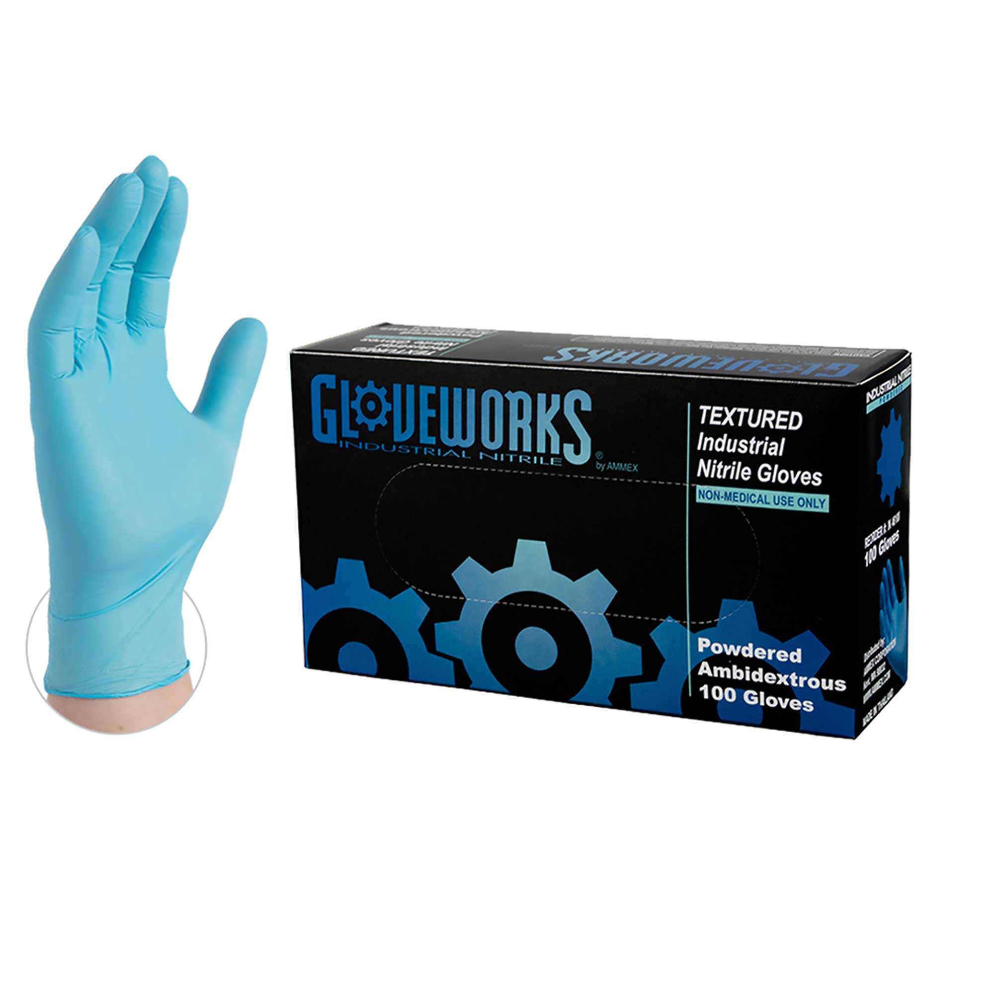 Gloveworks Nitrile LatexFree Industrial Gloves, XLarge, Blue, 100/Box