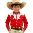 thumbnail image 3 of Boys Tshirts Western Casual Long Sleeve Print Shirt Button Up Top Girls' Tops Red 4-5 Years, 3 of 5