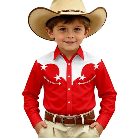 Landzoo Toddler Kids Boys Girls Shirts Graphic Print Long Sleeve Notch Neck T-Shirt Summer Loose Fit Boys Tops Size 8-9 Years Red