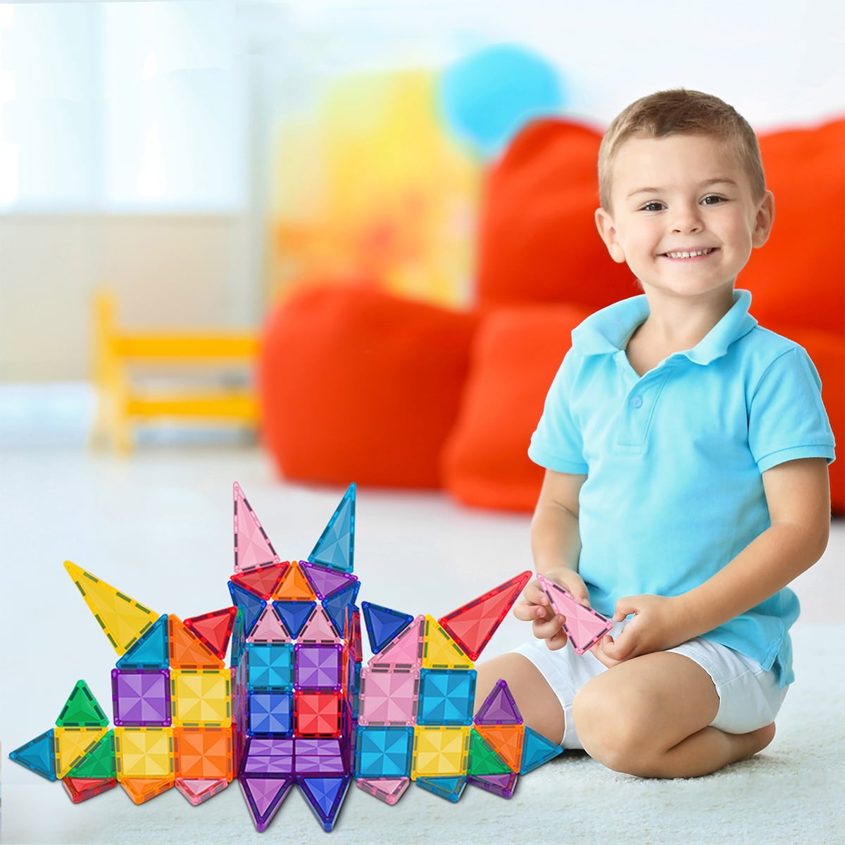 PicassoTiles 61PCS Mini Magnetic Tiles Diamond Set – Travel Size STEM Educational Building Blocks for Kids Toddler, Montessori Creative Learning Toy