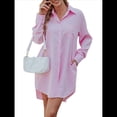 thumbnail image 3 of Vestidos Casuales Holgados de Larga con Rayas Lisas y Botones para Mujer Rosa S, 3 of 10