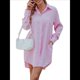 thumbnail image 3 of Vestidos Casuales Holgados de Larga con Rayas Lisas y Botones para Mujer Rosa XXL, 3 of 10