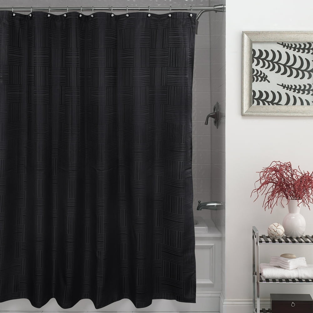 Mainstays Henderson Fabric Shower Curtain, Black, 70x72