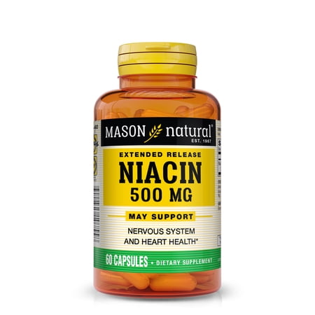 Mason Natural Niacin (Vitamin B-3) 500 mg Extended Release - Supports Energy Production and Fat Metabolism, 60 Capsules