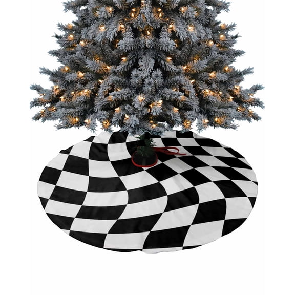 Black and White Checkered Christmas Tree Skirt 36 Inches Large Christmas Skirt Tree, Modern Irregular Geometric Tree Skirt Christmas Decorations for Fireplace Party Holidays Indoor Outdoor