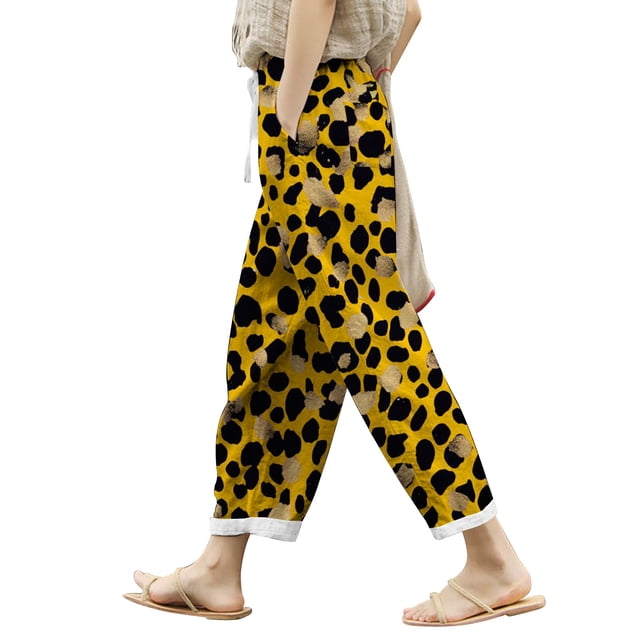 Womens Cargo Pants With Pockets Spring Summer Light Breathable Long Beach Pants High Waist Pocket Linen Women’S Pants Yellow S