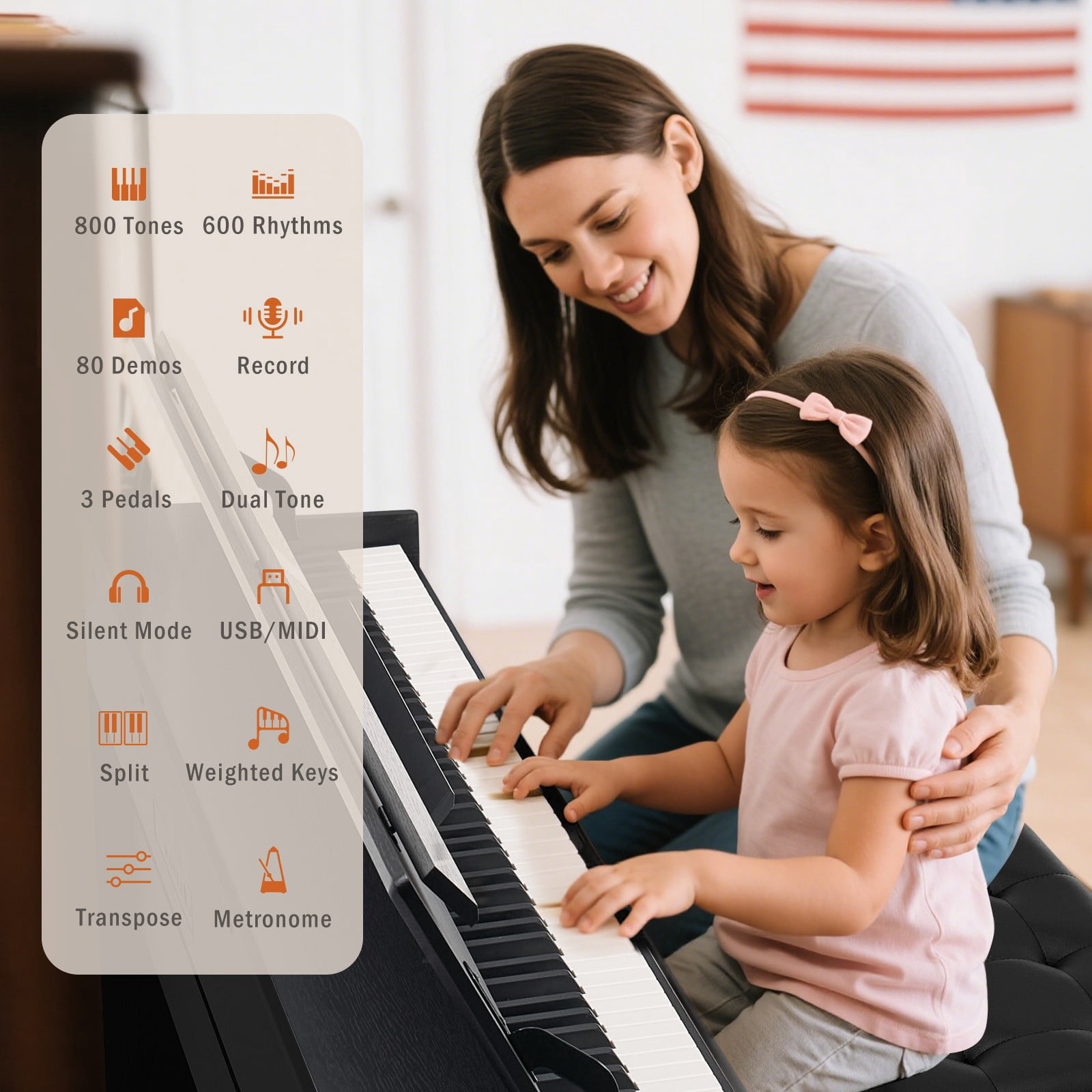MUSTAR 88Keys Upright Fully Weighted Digital Piano Graded Hammer Action Electronic Keyboards with 3-Pedal for Beginners(Black)