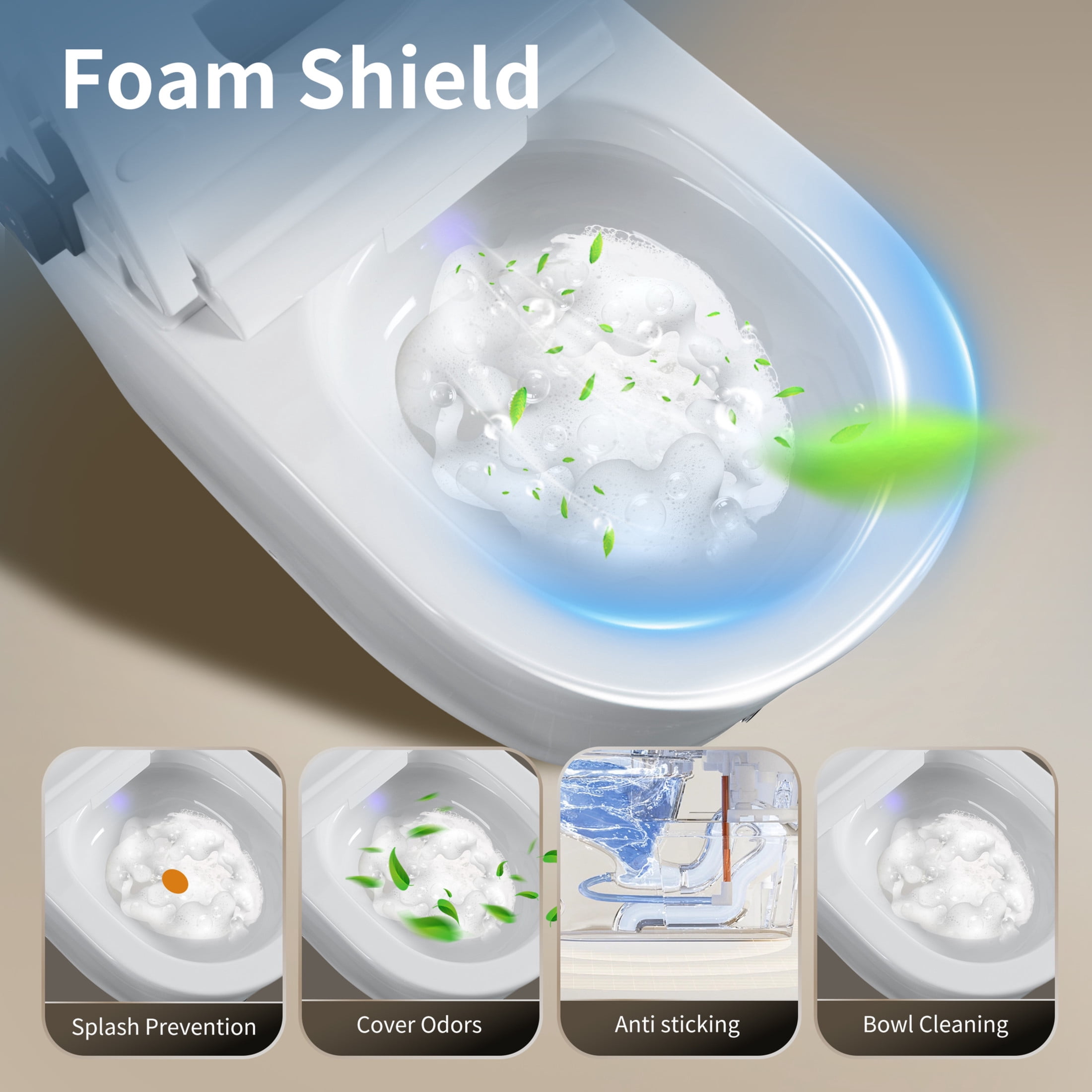 Noble House Tankless Smart Toilet with Bidet, Touchscreen One-Piece Bidet Toilet with Night Light & Foot Sensor, White