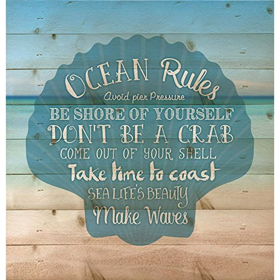 Ocean Rules Seashell Beach Design 12 x 12 Wood Pallet Design Wall Art Sign Plaque