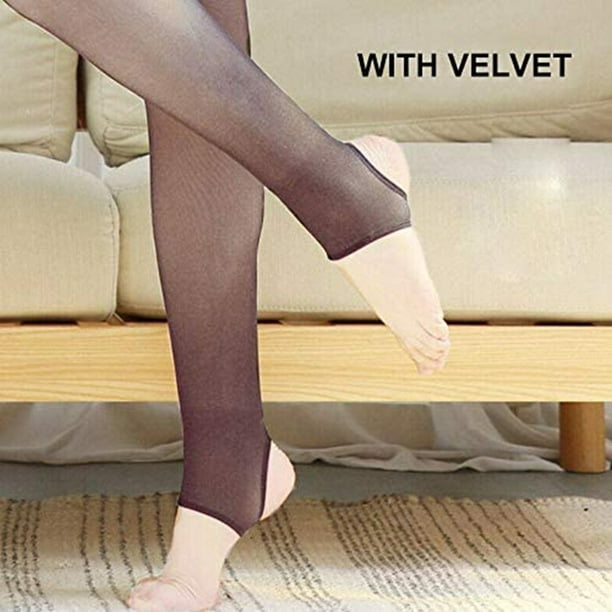 Fleece Leggings Solid Color Skin-through Pants Slim Stretch Women's Pants  Winter Outdoor Warmth Leggings 