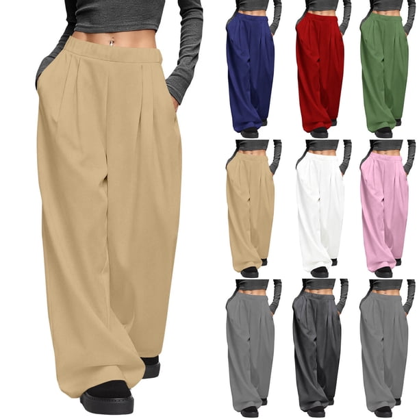 Pincandy Women's Fashion Casual Solid Color Ruched Elastic Waist Pants - Loose Fit for Outdoor Activities