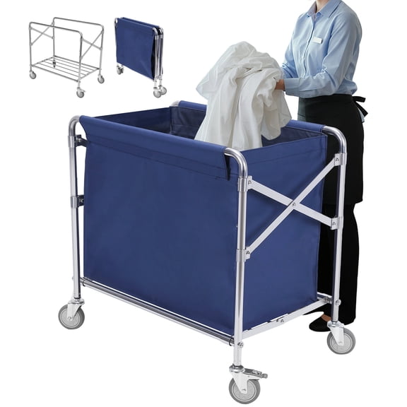 Heavy Duty Collapsible Laundry Cart Commercial Laundry Cart with Wheels, 12 Bushel Industrial Rolling Baskets Trucks with Steel Frame and Waterproof Oxford Cloth, for Home Organizer Storage