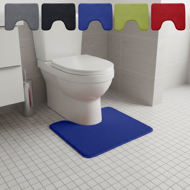 Alfombrilla de Baño de Espuma Suave En Forma de U, 40X50 Cm | Absorbe El Agua | Antideslizante | Gruesa | Lavable a Máquina | Color Negro Oscuro | Estilo Moderno | Felpa de Espuma | 100G | Paquete de