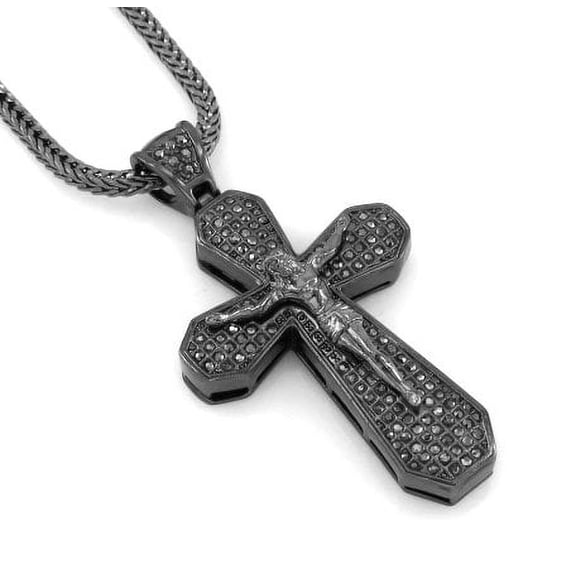 Hip Hop Bling Hematite Black Jesus Crucifix Cross Pendant