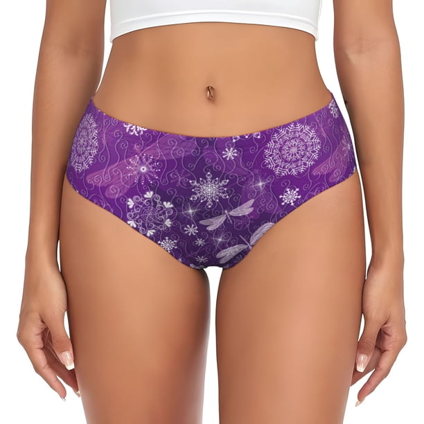 Fotbe Purple Snowflakes Calzones Estampados para Mujer – Ropa Interior de Algodón, Cómoda, Suave y Elástica-3X-Large