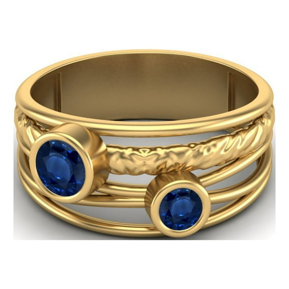 Moooneye 4mm Round Blue Sapphire 925 Sterling Silver Gold Vermeil Dual Stone Women Valentine Ring