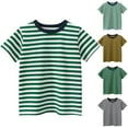 thumbnail image 5 of Boy Girl Cotton T-shirts Striped Print Short Sleeve Crew Neck Top Basic Tees Toddlers Kids Summer Clothes (5-6 Years, Black), 5 of 5