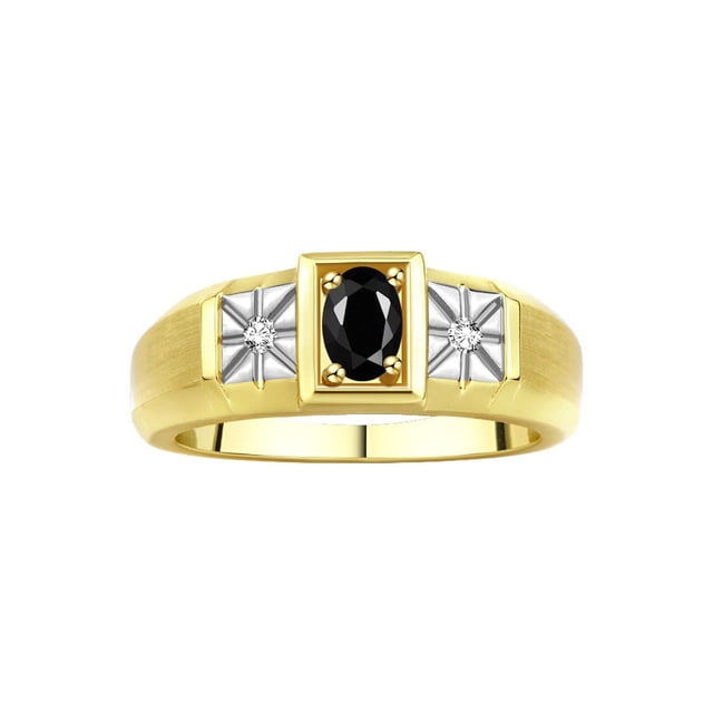 RYLOS Men's Rings Yellow Gold Plated Silver Classic 6X4MM Oval Gemstone & Diamond Ring Onyx October Birthstone Rings For Men, Silver Rings, Size 8