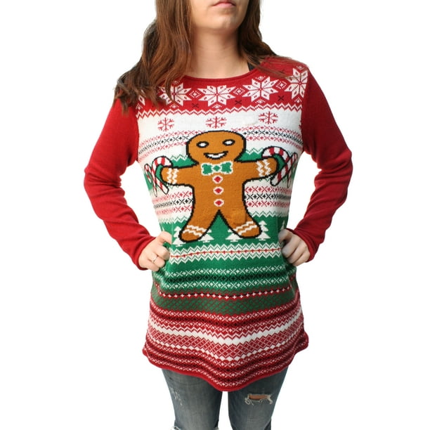 Ugly Christmas Sweater - Ugly Christmas Sweater Women's Gingerbread LED