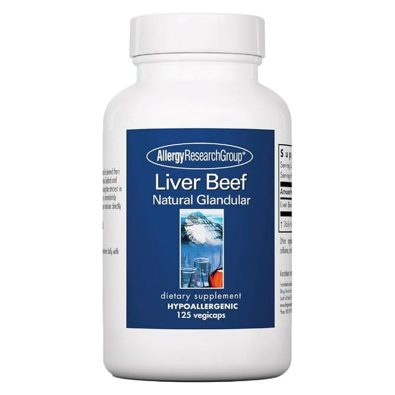 Allergy Research Group Beef Liver Supplement - Liver Function Support, Grass-fed Beef Liver Capsules 1000mg, Glandular Beef Liver Vitamins - 125 Count