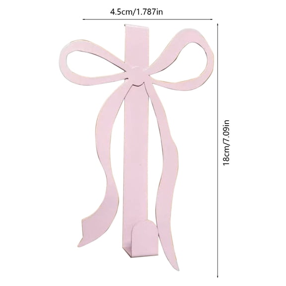 Uutvery Pink Bow-Shaped Steel Hook, Over Door Wall Mounted Hanger for Towels Bags Hats, Bedroom Bathroom Entryway Storage, 7.09x1.77 Inches