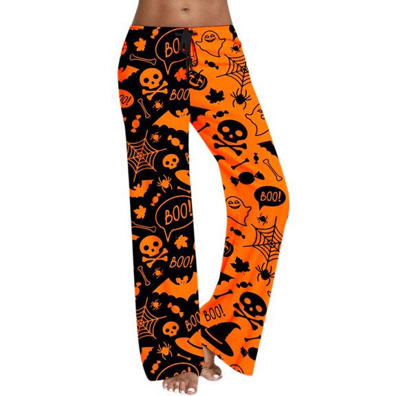 Bibifish Womens Pajama Pants Halloween Novelty Print Drawstring Waist Everyday Spring Fall Wide Leg Pajama Sleep Pants