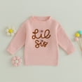thumbnail image 2 of Okbabeha Toddler Baby Girl Chunky Sweater Romper Onesie Knit Big/Lil Sis Embroidered Sweatshirt Sister Matching Outfit, 2 of 7
