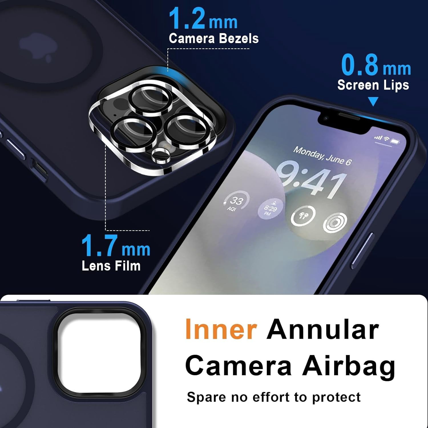 Designed For Compatible with Magsafe for Apple iPhone 12 Pro Max Magnetic Case with Screen Protector+Camera Lens Glass, Heavy Duty Slim Shockproof Magnetic Case for iPhone 12 Pro Max, Navy
