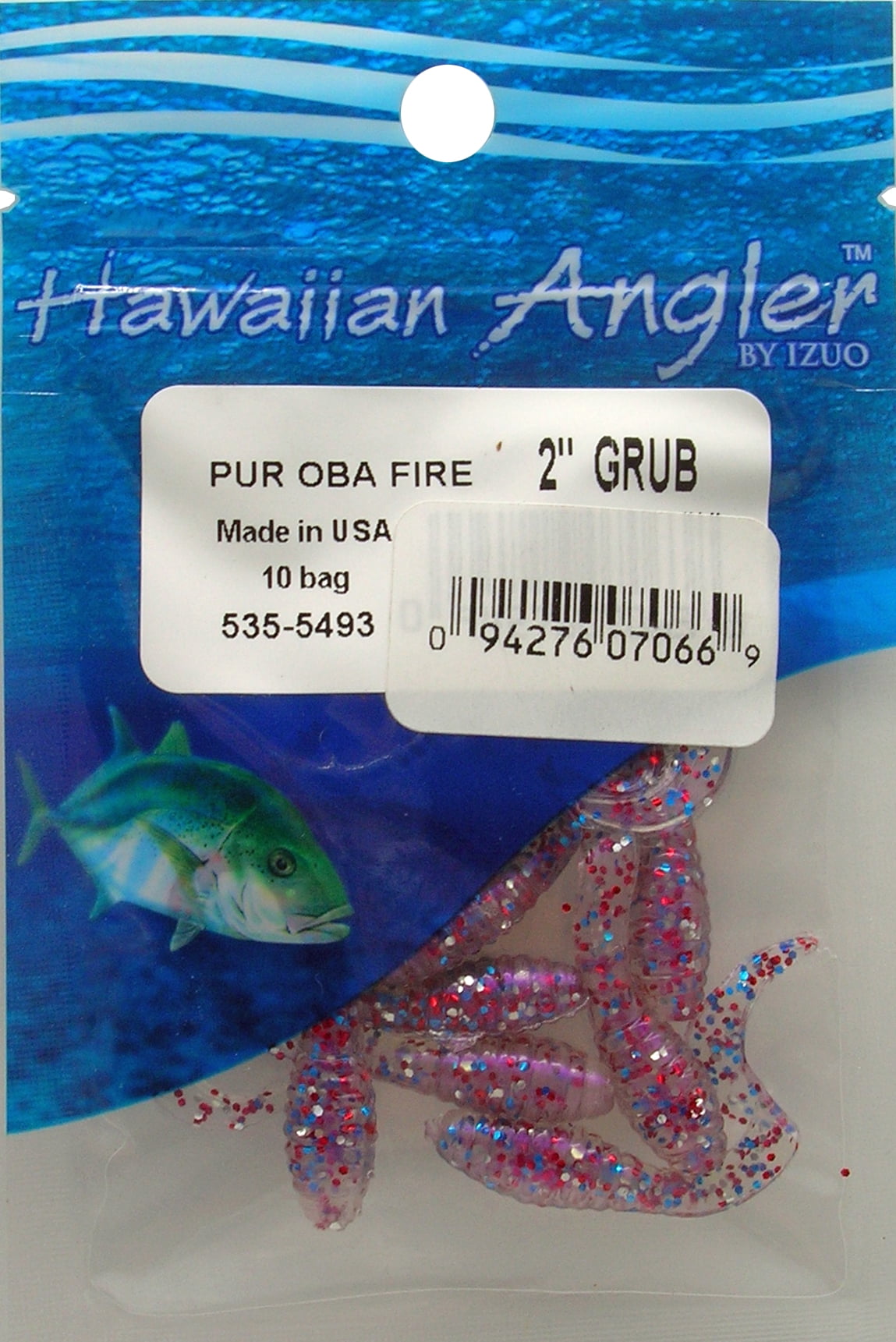 Hawaiian Angler 2 Inch Grub Plastic Bait Purple Obake Fire for Saltwater and Freshwater Fishing
