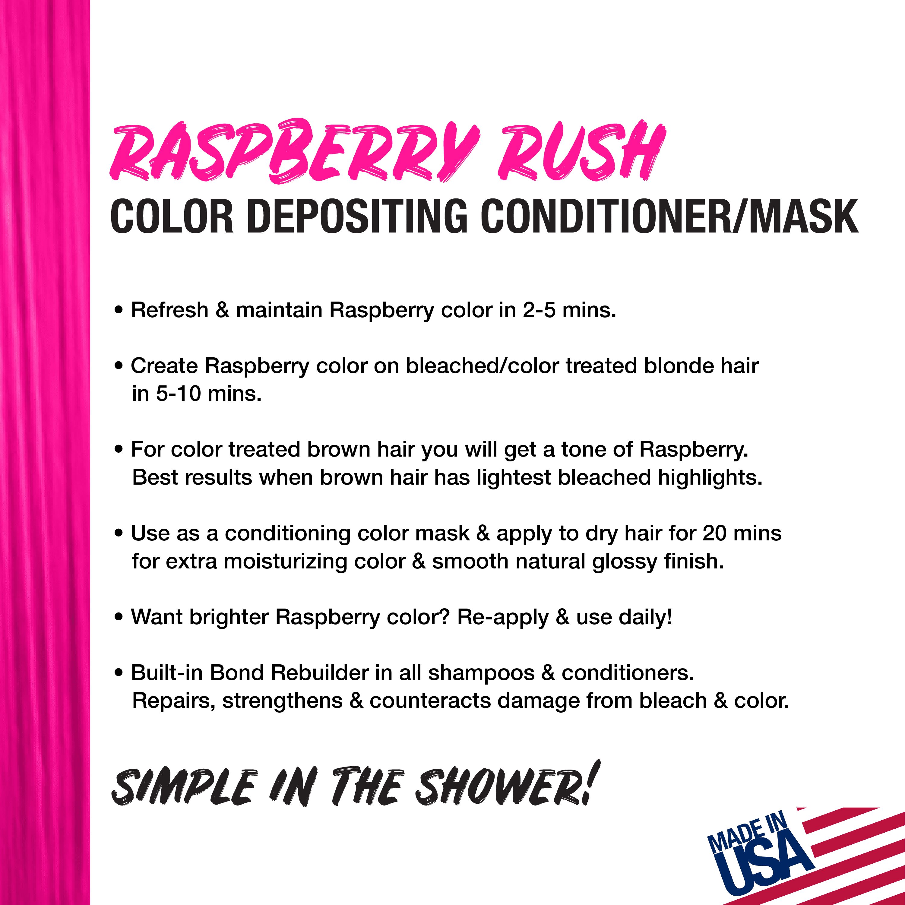 No Fade Fresh Color Depositing Conditioner with BondHeal Bond Rebuilder, Plant-Based, Vegan, Cruelty-Free 6.4 oz - Raspberry Rush Hair Color Mask