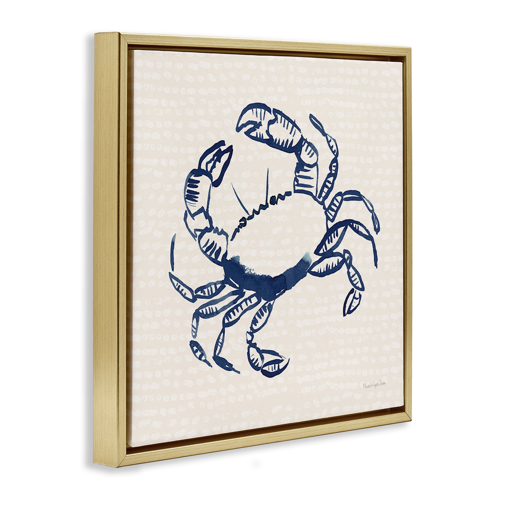 Stupell Industries Aquatic Crab on Beige Animals & Insects Painting Gold Floater Framed Canvas Art Print Wall Art, 18 x 18