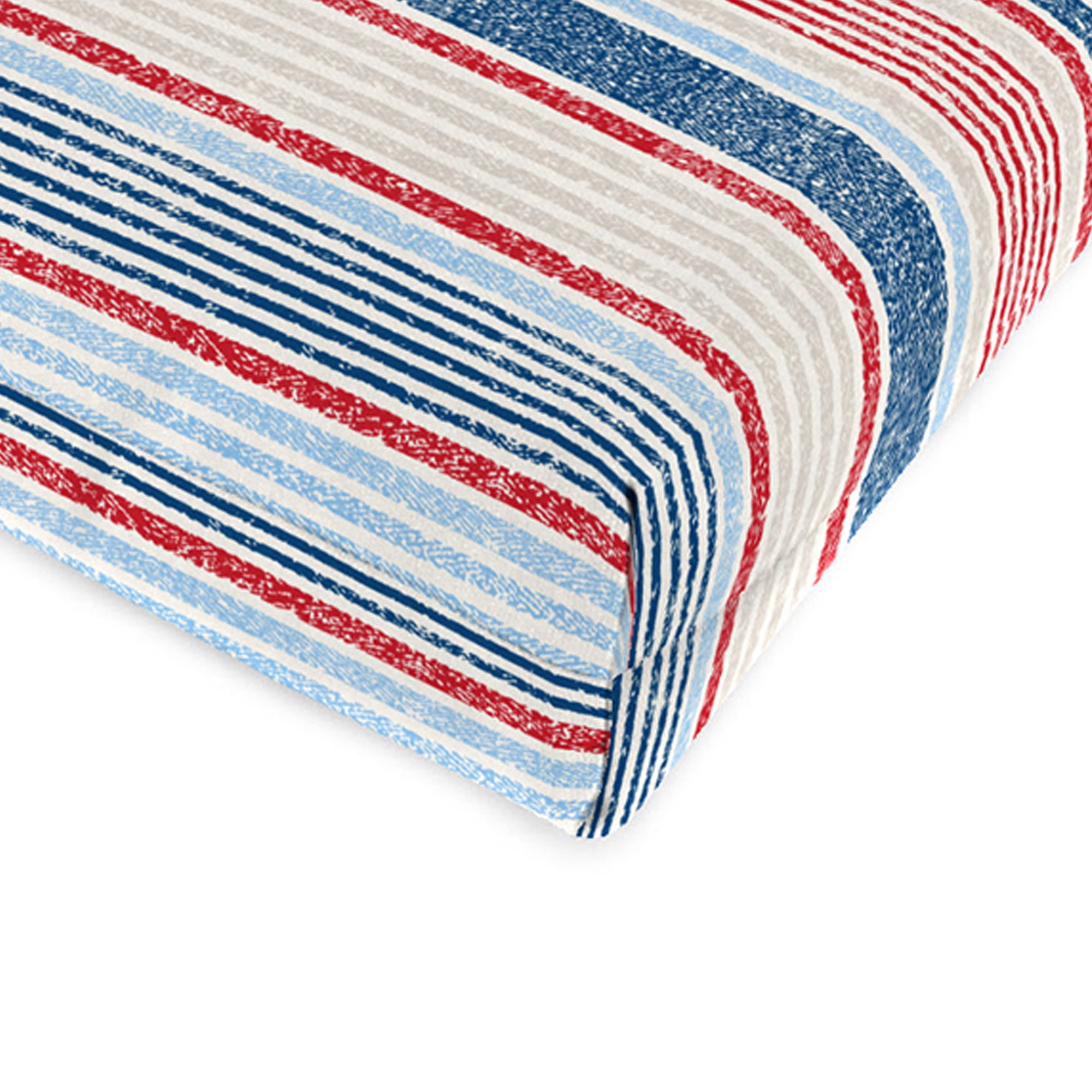 Jordan Manufacturing 44" x 22" Davian Razz Red, White and Blue Stripe Rectangular Outdoor Chair Cushion with Ties and Hanger Loop