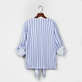 thumbnail image 5 of Tmtolofot Colorful Striped Shirts For Women 3/4 Sleeves Front Tie Tunic Blouse Female Stripes Modern Style Top Women's Casual V-Neck Tops Lightweight Comfy Pull-On Shirts,1_Blue,Medium, 5 of 7