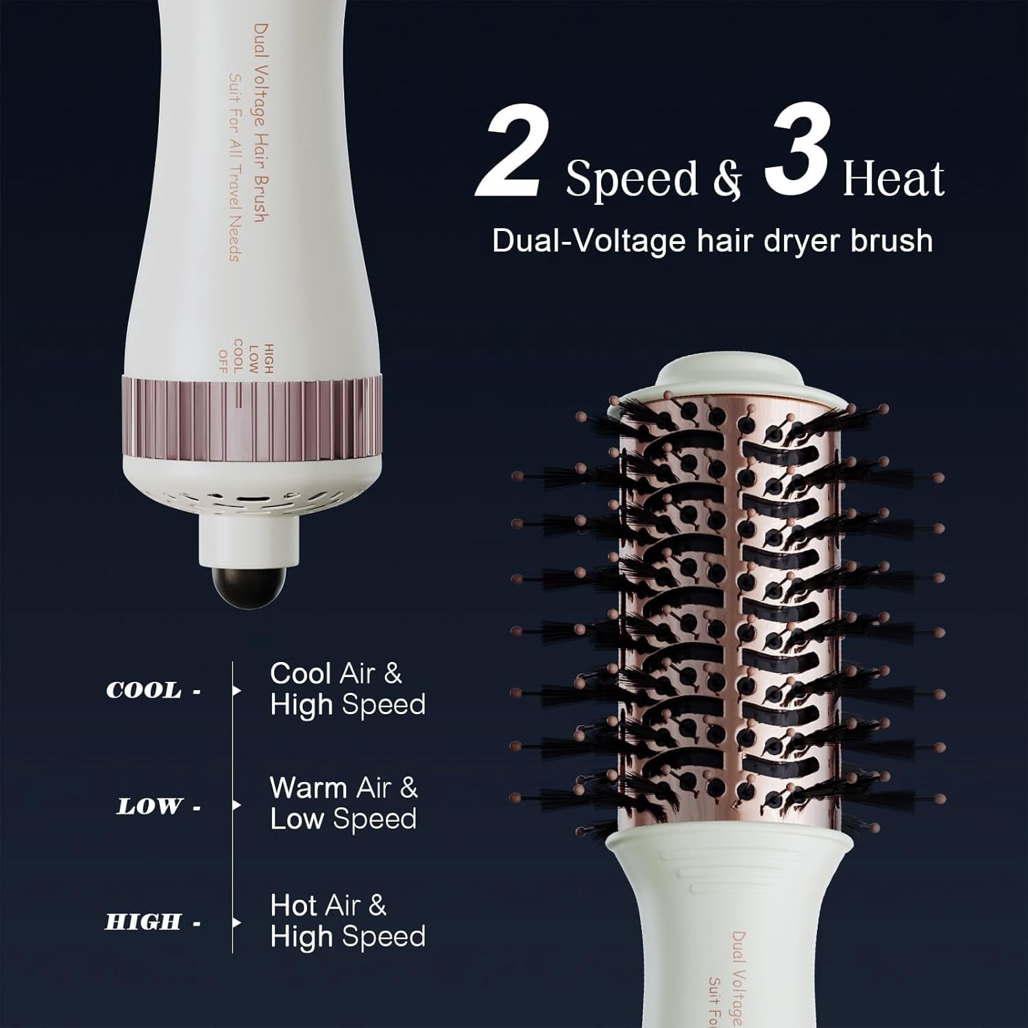 2025 4-in-1 Dual Voltage Travel Hair Dryer Brush – Mini Hot Air Straightener & Curler with Titanium Barrel(Green)