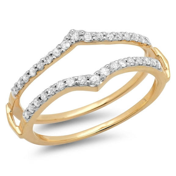 Dazzlingrock Collection 0.50 Carat (ctw) 14k Round Diamond Ladies Anniversary Wedding Band Enhancer Guard Double Ring 1/2 CT, Yellow Gold, Size 7.5