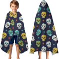 thumbnail image 3 of Navy Colorful Skull Pattern Hooded Bath Towel，60"x35" for Ages 3 To 12 Kids, Quick Dry Lightweight Soft Microfiber Hood Beach Towel Cover Up for Kids, 3 of 7
